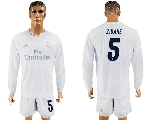 Real Madrid #5 Zidane Marine Environmental Protection Home Long Sleeves Soccer Club Jersey - Click Image to Close